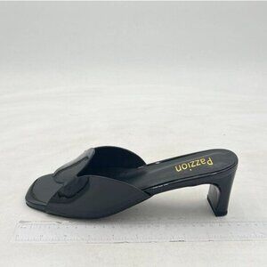 Pazzion Women Circle Slides Sandals Patent Leather Comfortable Low Heels Glossy